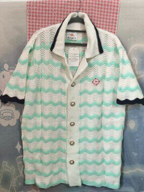 Casablanca Openwork Wave Pattern Short-Sleeved Knit Cardigan